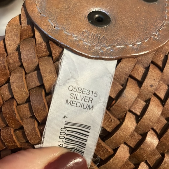 A|X ARMANI EXCHANGE Silver Leather Braided Belt Medium - Picture 7 of 8